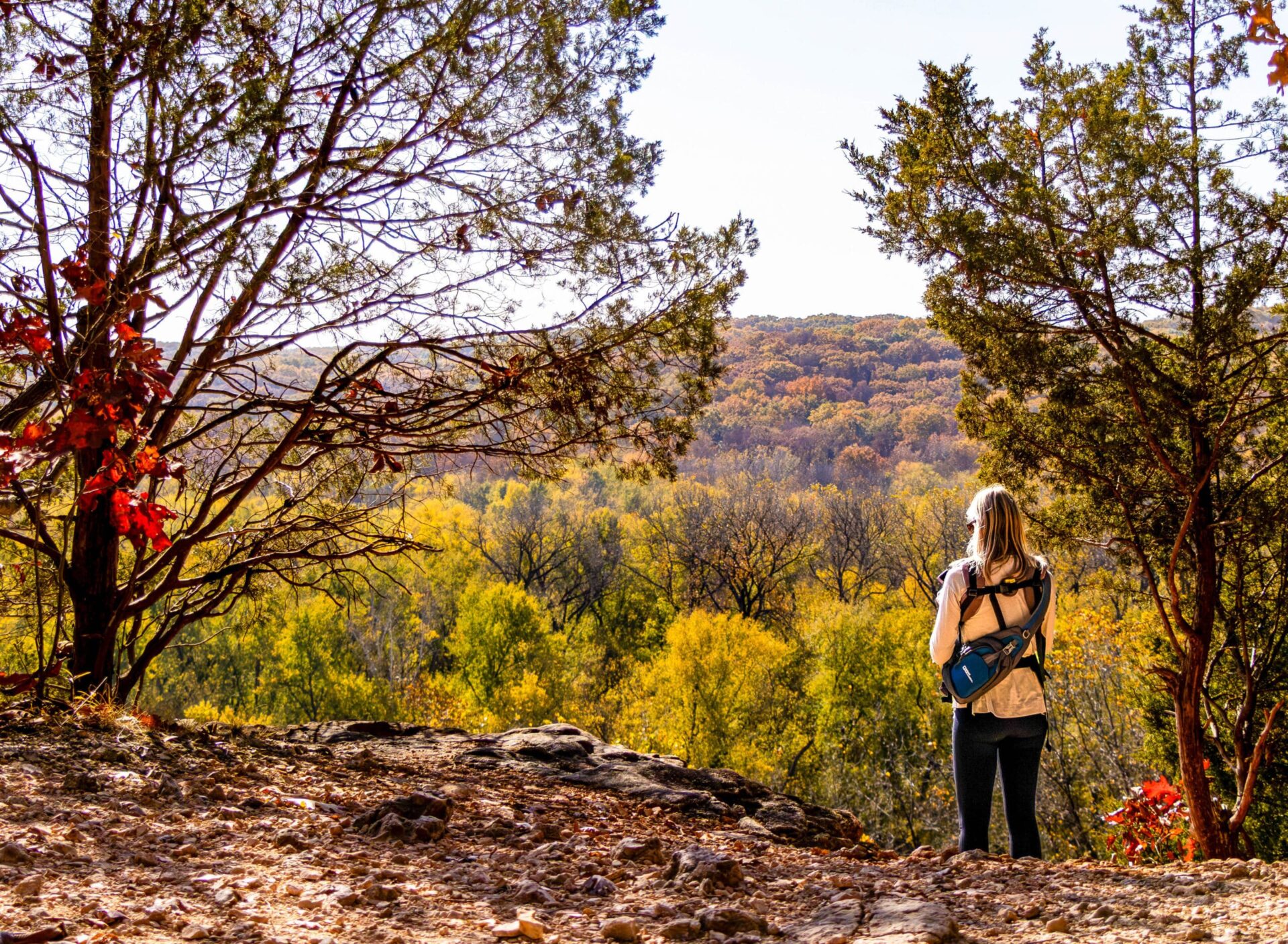 Woman hiking at Castlewood State Park overlook