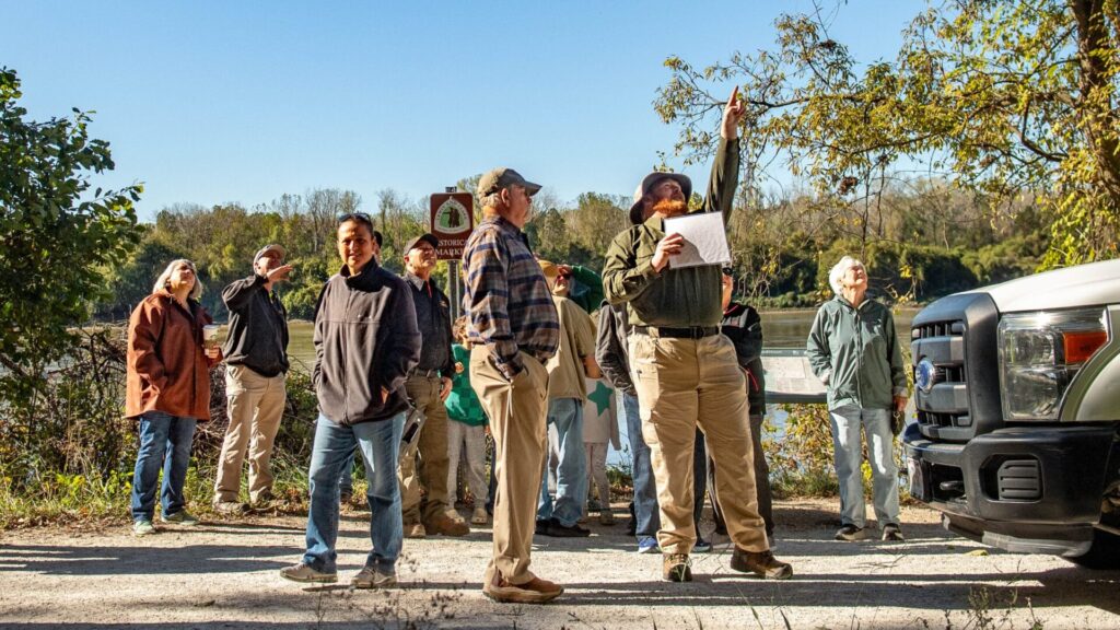 Katy Trail, Fall, Senior Tram Ride, Group Pointing Katy Trail, Fall, Senior Tram Ride, Group Observing