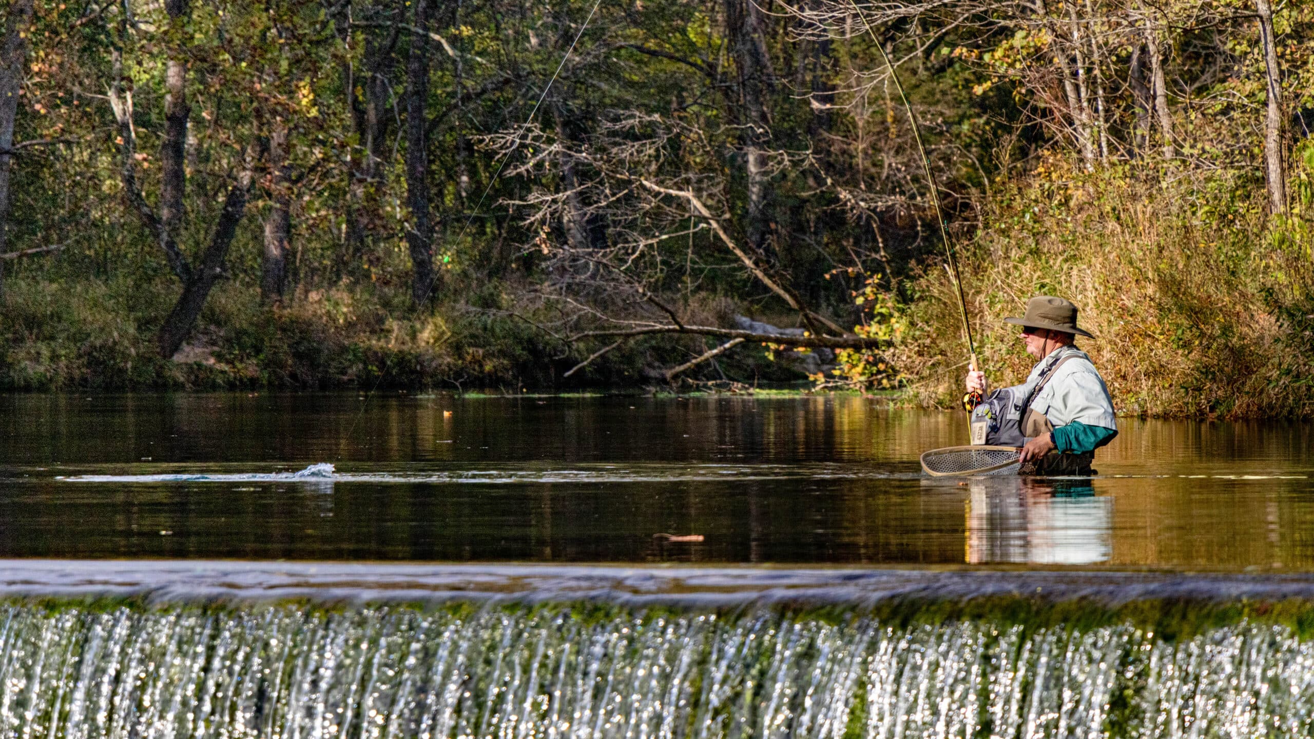 Montauk, Fall, Fishing, Guy Over Waterfall