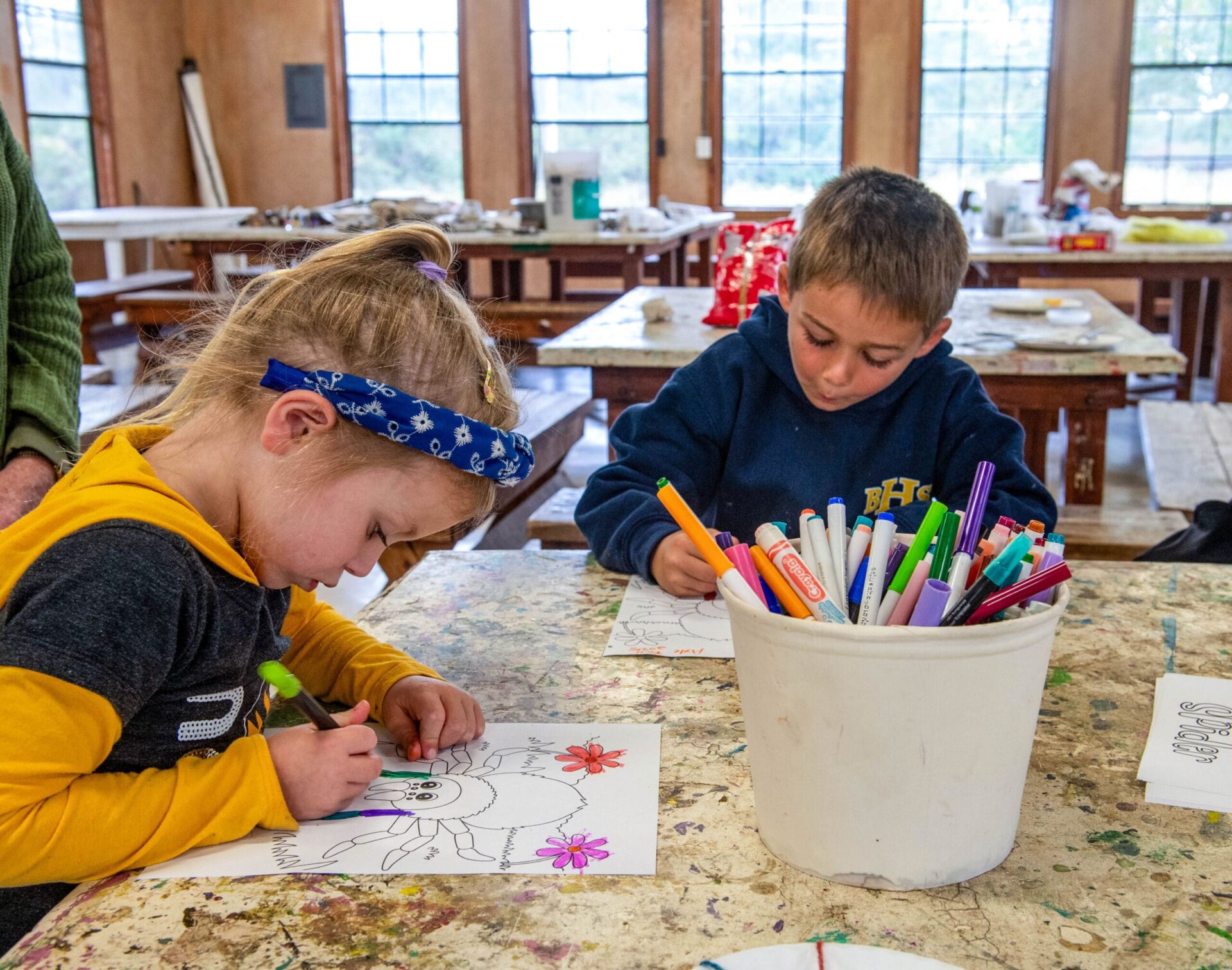 children coloring with Toddler Tuesdays