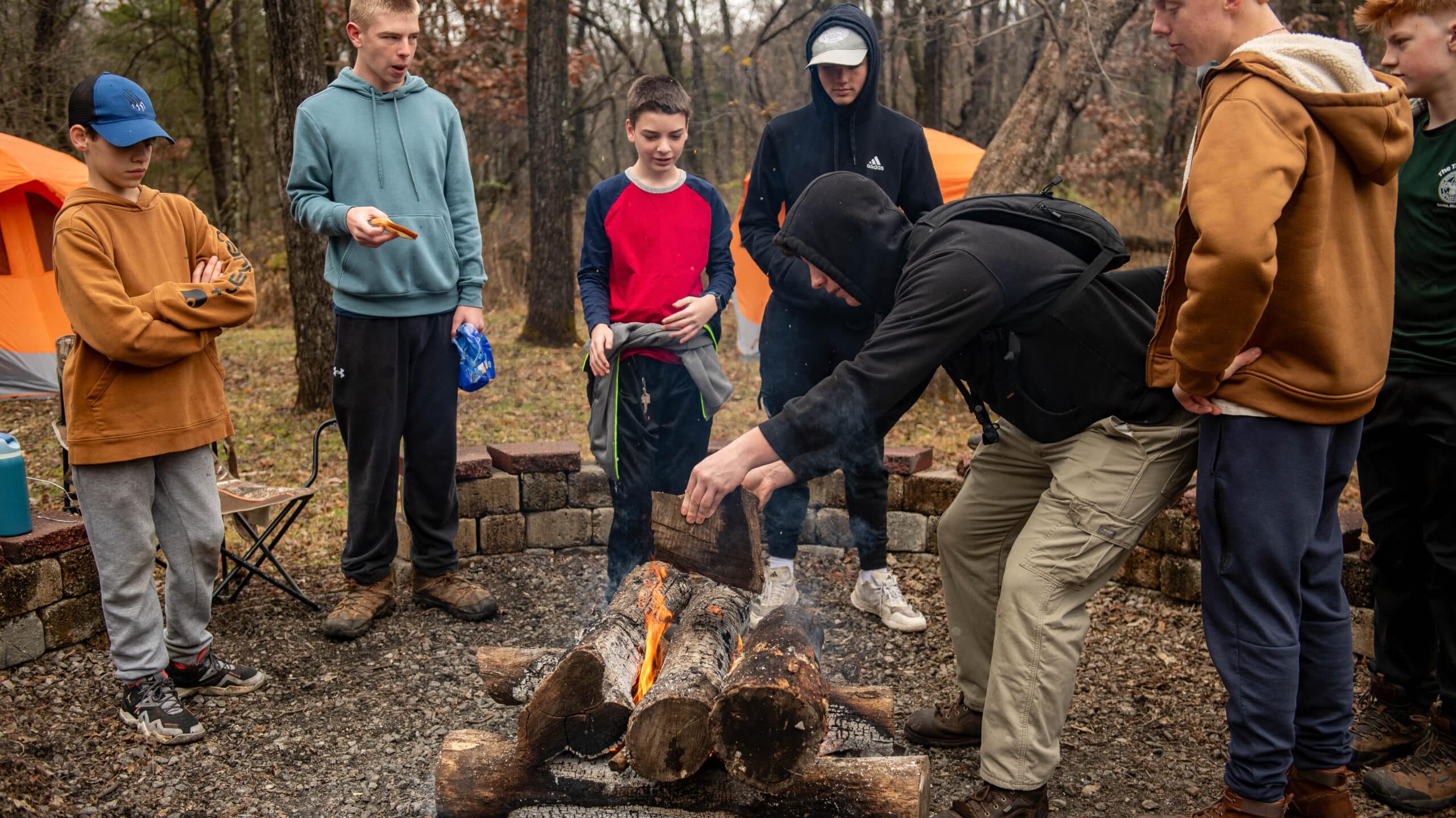 Rock Bridge Memorial, Fall, Camping, Boyscouts Around Campfire