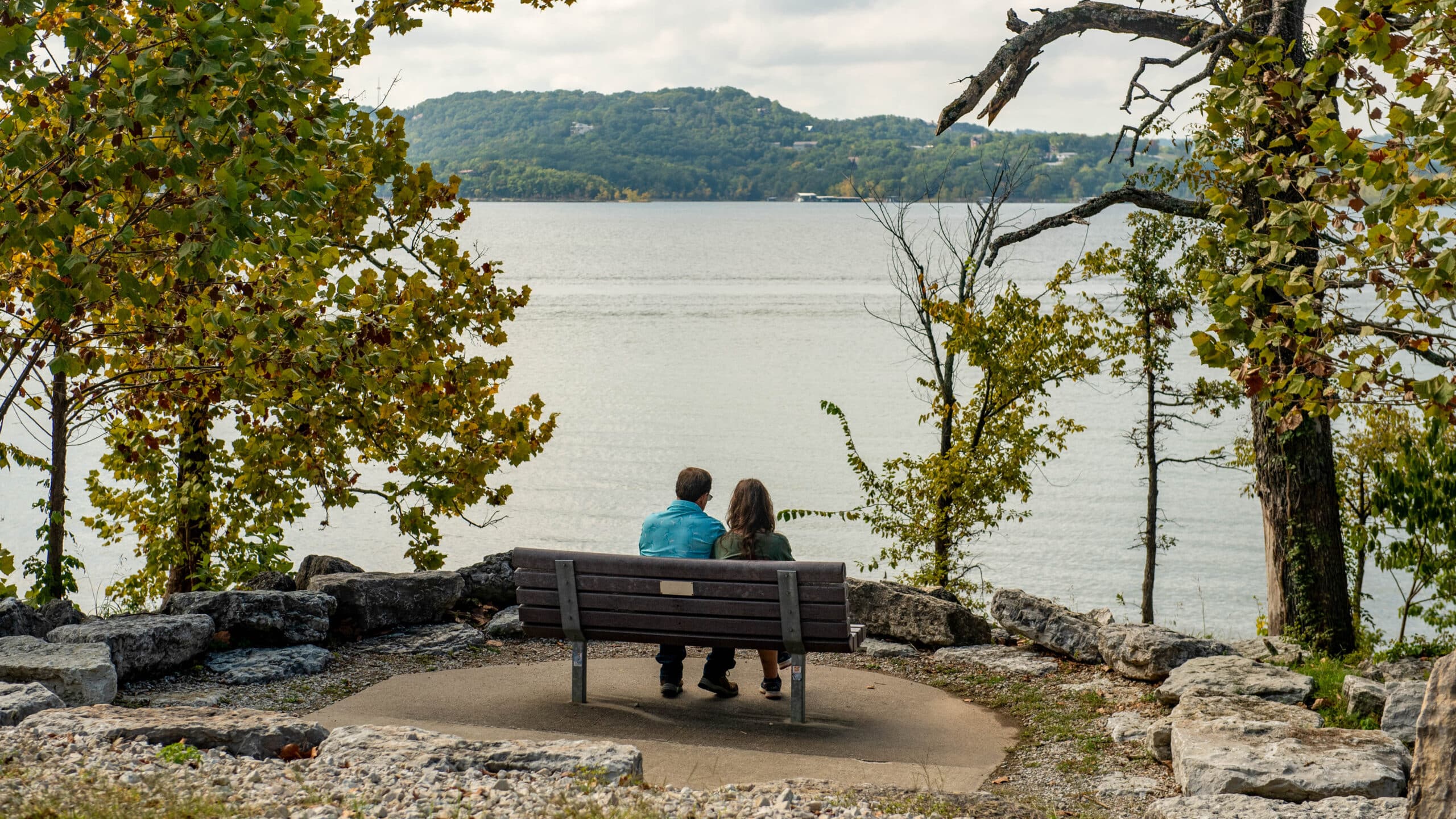 Table Rock, Fall, Landscape, Couple Looking Out at Lake
