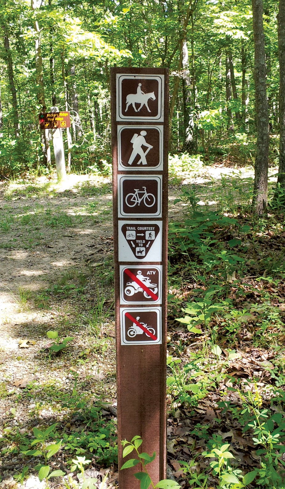 Vertical icon sign on a trail